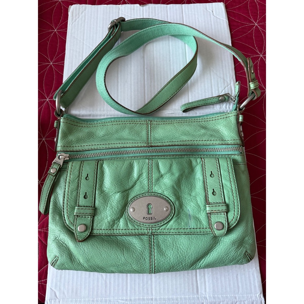 Fossil Leather Crossbody Bag Mint Green Crossbody Purse Adjustable Strap Pockets